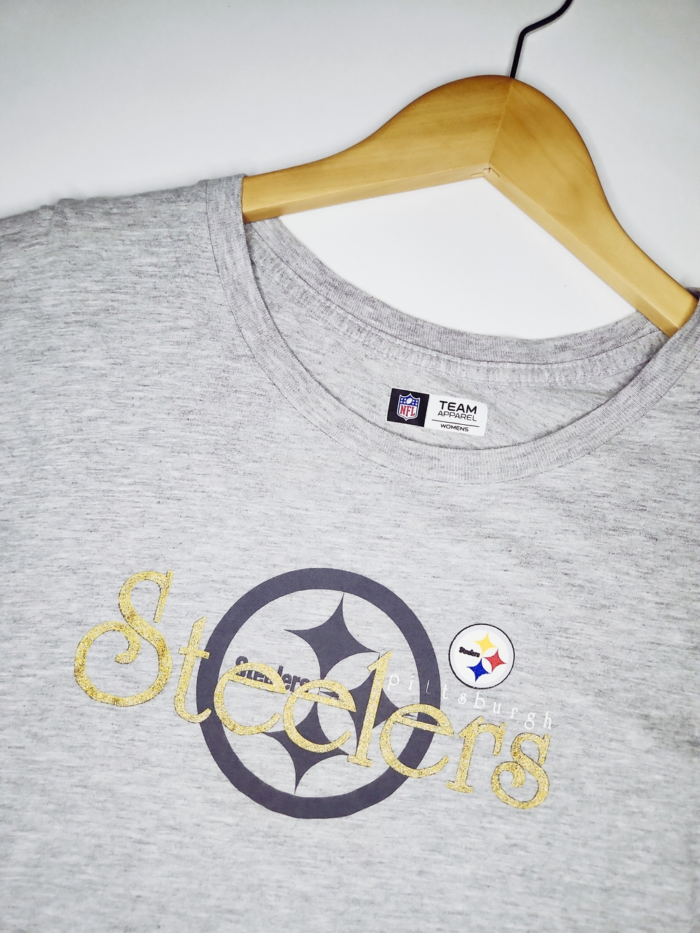 NFL Team Apparel Pittsburgh Steelers Glitter Script Long Sleeve T-Shirt Tee Gray